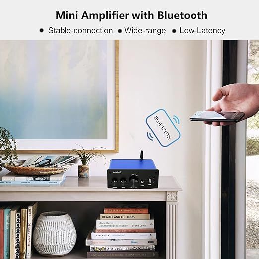 Wzmacniacz stereo LONPOO Bluetooth 100W z pilotem i wejściem AUX