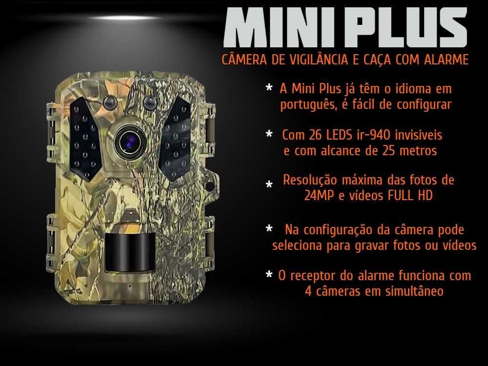 Mini câmera caça e vigilância leds negros de 24MP com Alarme