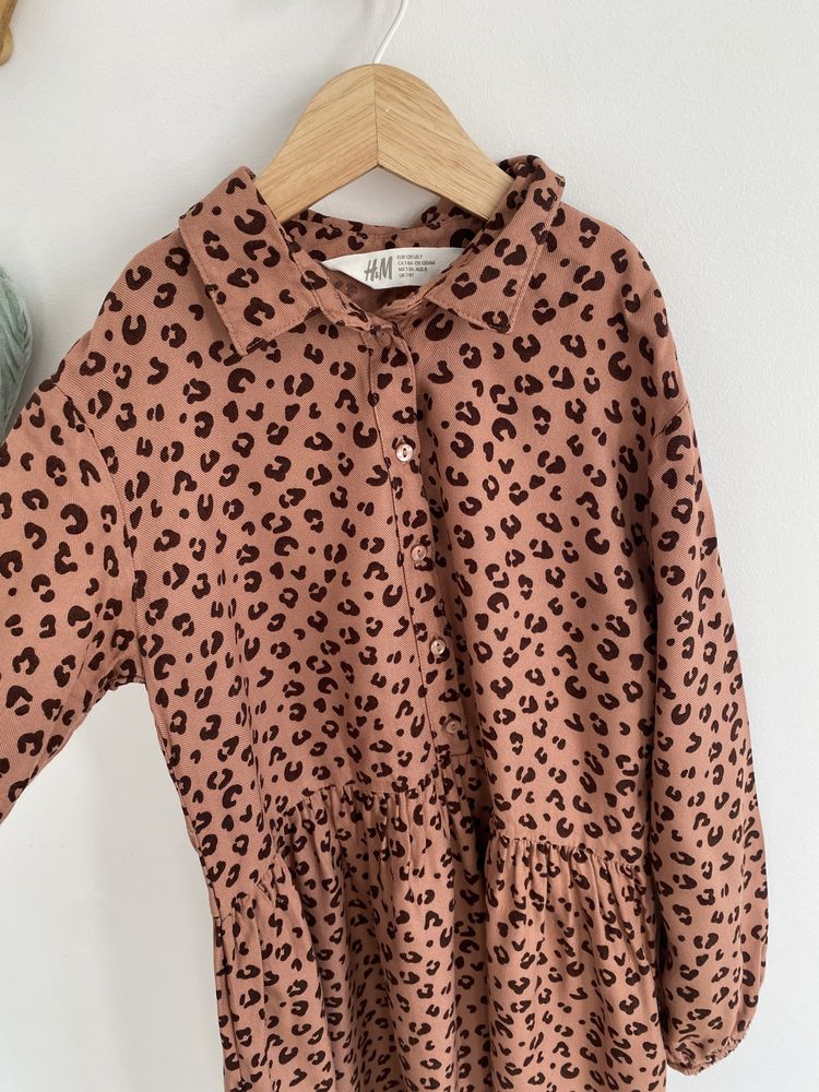 Sukienka h&m 128 brązowa ruda cętki wiskoza