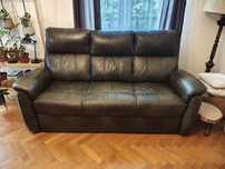 Sofa skórzana, zielona, skóra naturalna, rozkładana z funkcją spania