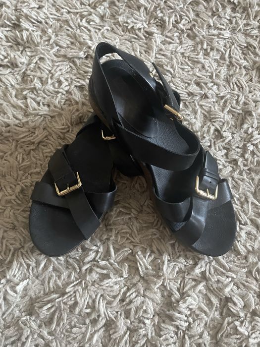 Sandały czarne skórzane 41 handmade