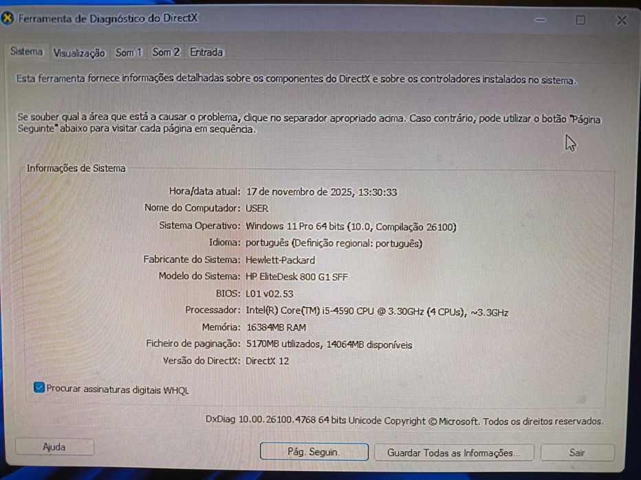 Computador HP EliteDesk 800 G1 SFF/ i5 3.2GHz QuadCore/ 16GB/SSD 240GB