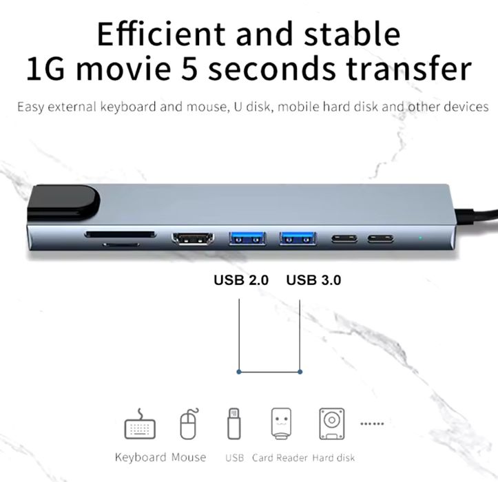 Универсальный USB концентратор для ноутбука 8-Port USB TypeC 3.0 Mini