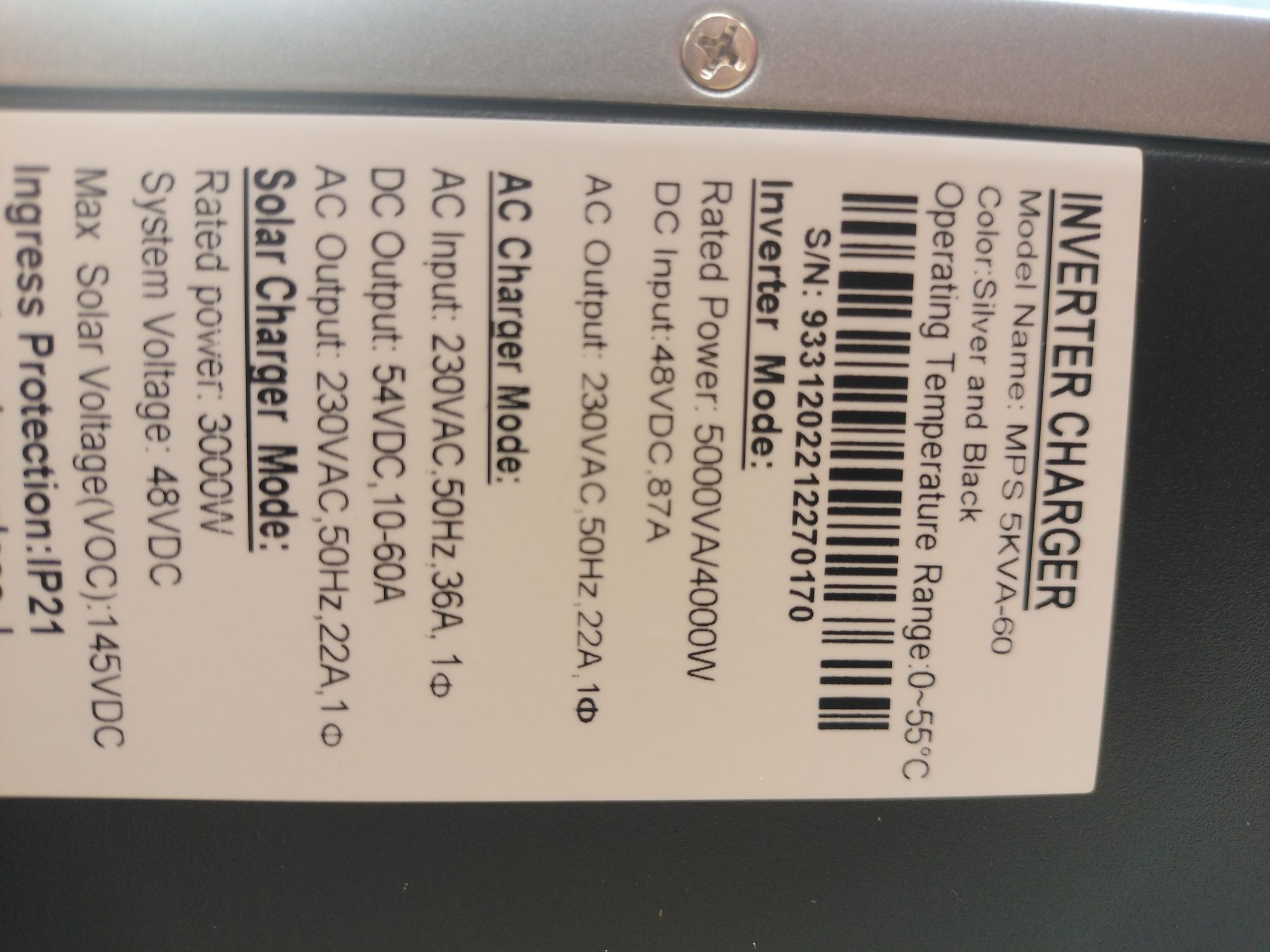 Inversor 5 kVa sistema solar híbrido Vevor