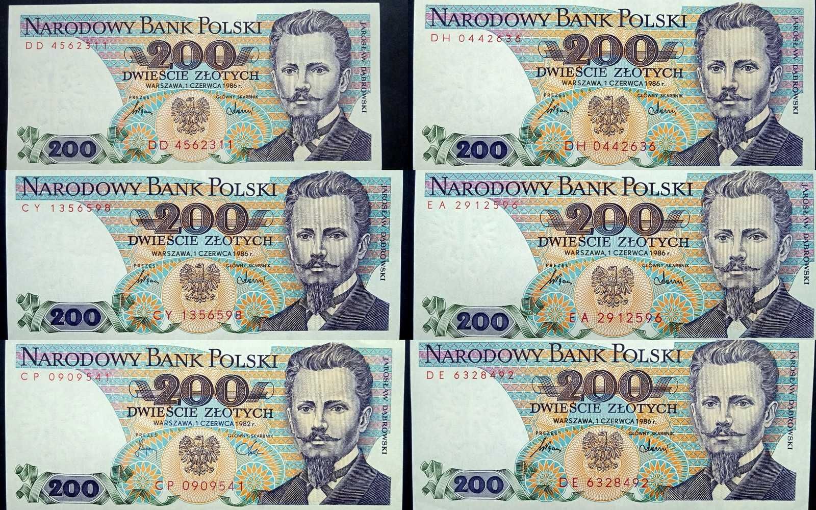 Banknoty PRL 200 zł rzadkie serie stan UNC
