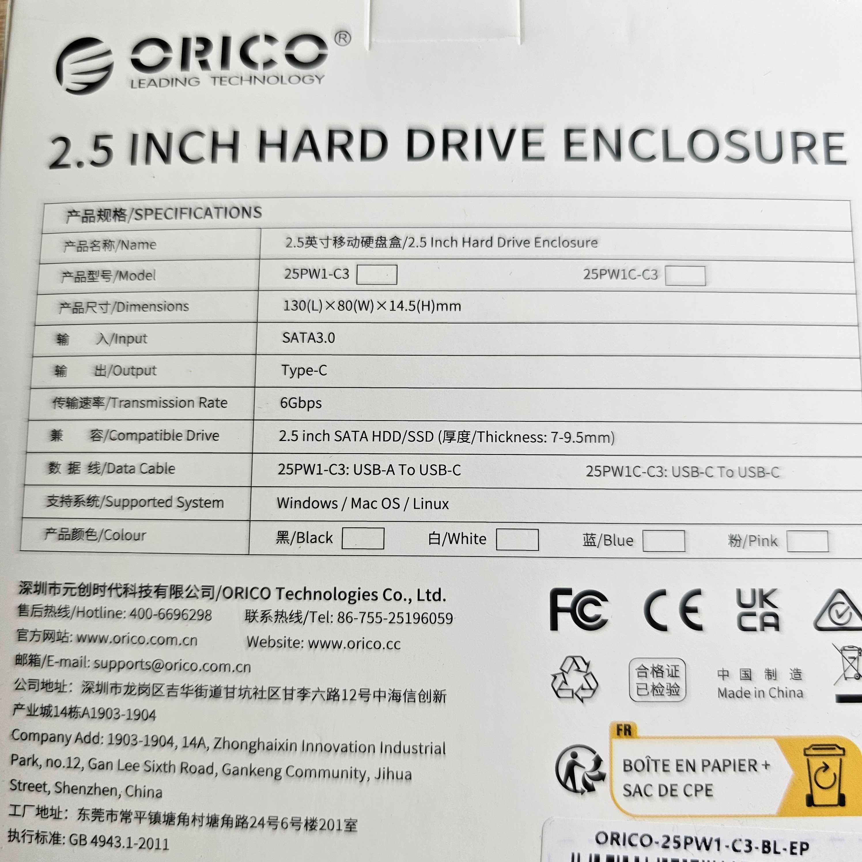 Obudowa do dysku SSD HDD Orico USB 3.1 - SATA 2.5'' niebieska