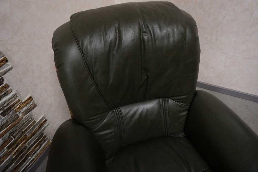 Fotel na Stelażu Dębowym Skóra Naturalna Piękna Zieleń (w-1117)