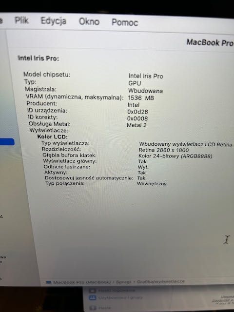 MacBook Pro 15 Retina Sonoma Nowa bateria i7/2,2x4/16gb/256gb/Ufogames