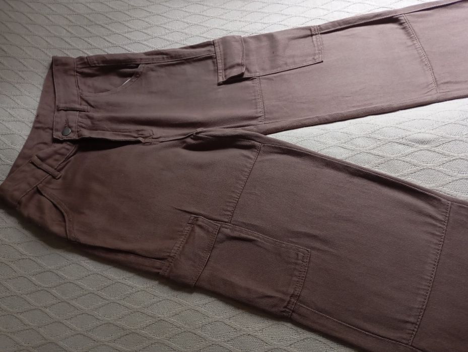 SHEIN S-M szerokie spodnie cargo z kieszeniami w kolorze mokka kakaowy
