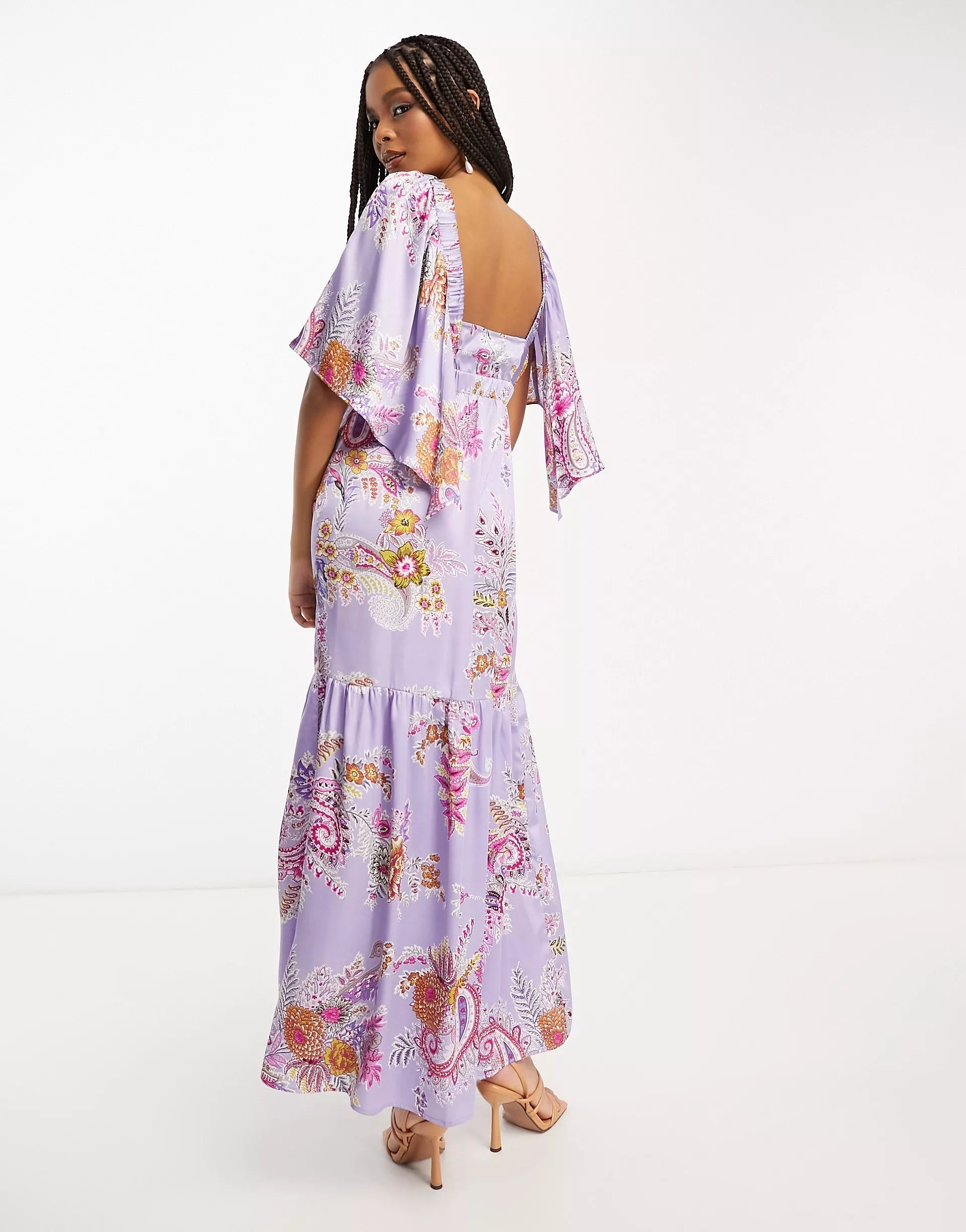 Asos Design 34 Xs Sukienka Lilac Paisley Maxi J24938