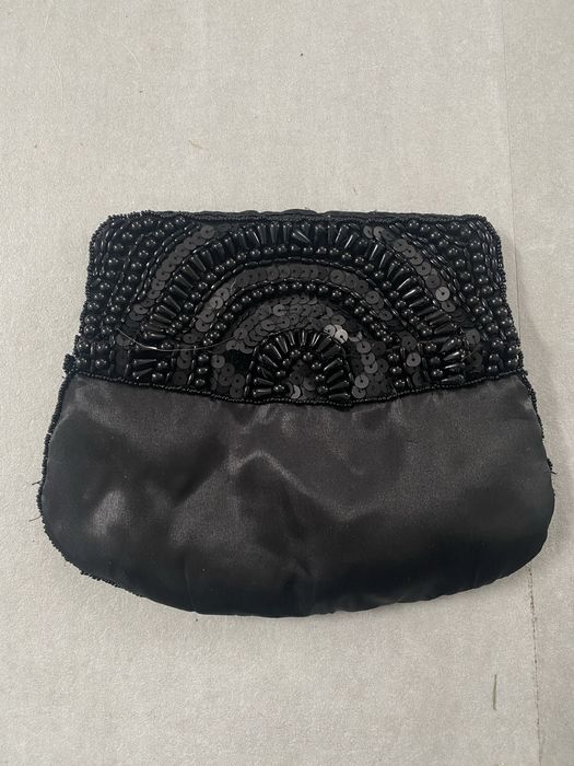 Bolsa de Festa Preta Vintage com Lantejoulas e Missangas