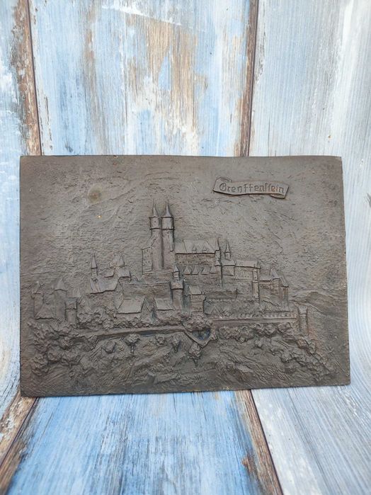 Stary żeliwny relief płaskorzeźba odlew - vintage