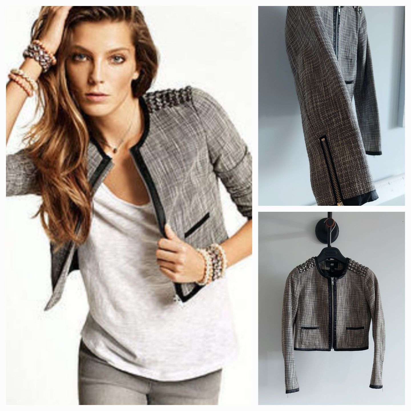 Krótki żakiet tweedowy H&M r. 34 XS