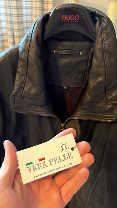 Męska nowa czarno brązowa kurtka skórzana włoska L Vera Pelle
