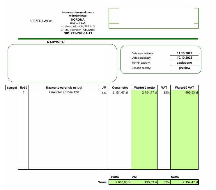 Generator Ozonu Korona A10