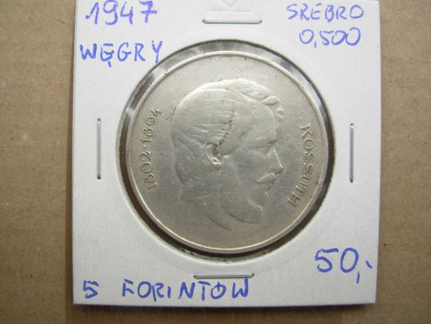 5 Forintów 1947 rok Węgry-srebro.