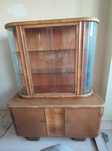 Witryna / Kredens vintage z lat 60.- gięte szkło, fornir, 154x120x46