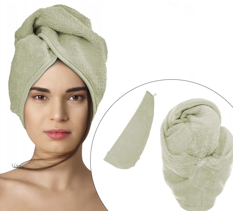 Oliwkowy Turban Ręcznik Do Włosów Frotte