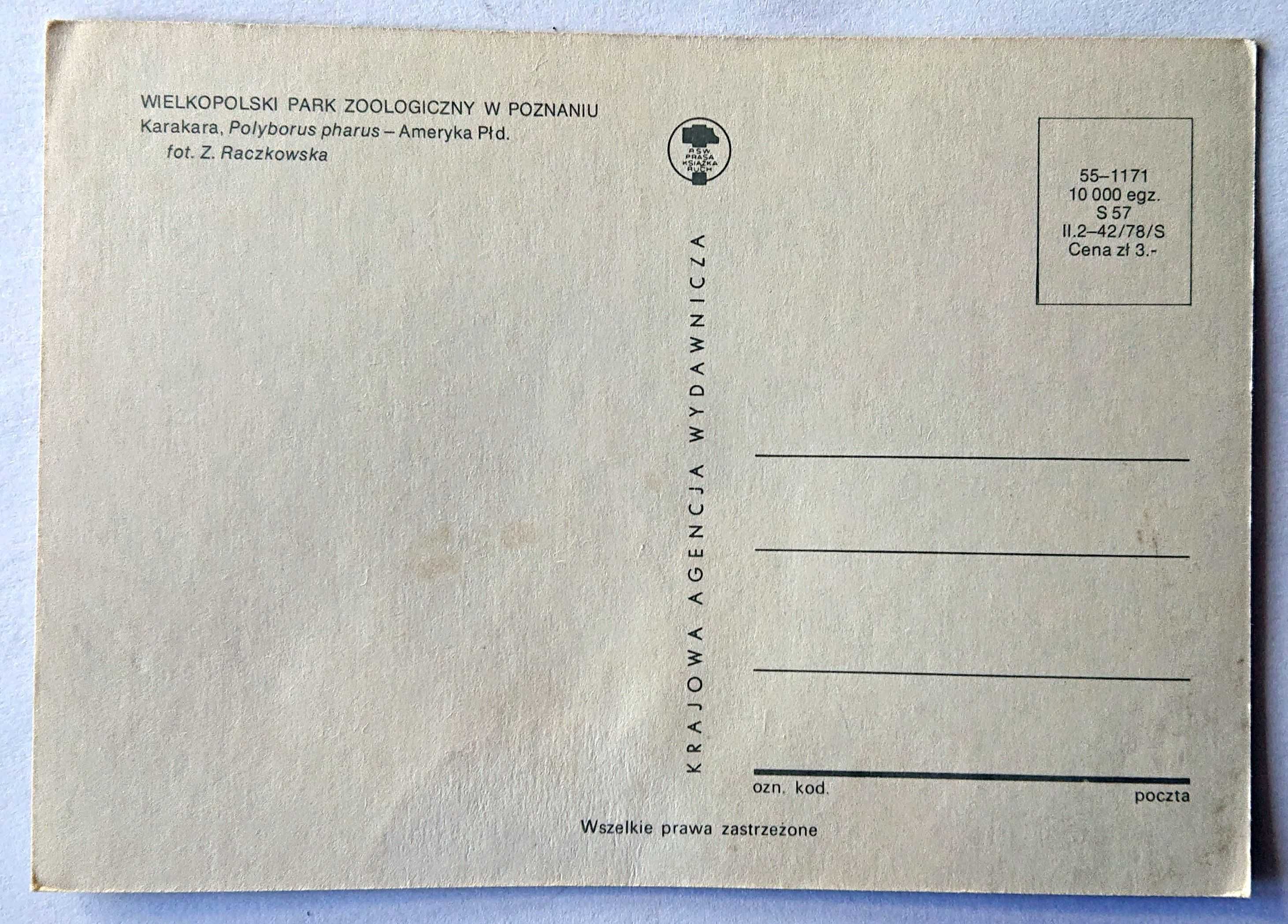 Kartka pocztowa - KAW - 1979 - Karakara - ZOO Poznań