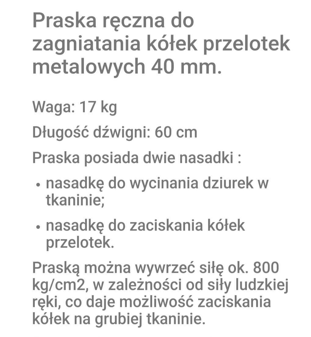 Sprzedam praskę do zaciskania metalowych przelotek 40mm OKAZJA!