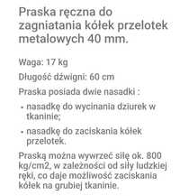 Sprzedam praskę do zaciskania metalowych przelotek 40mm OKAZJA!