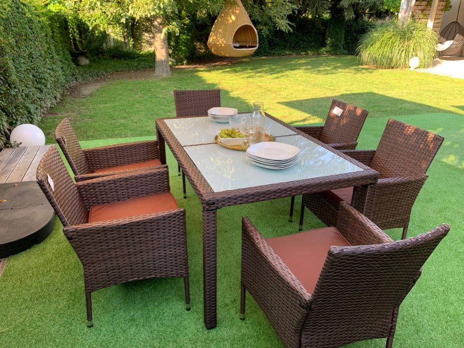 (Po) ENDO 6+1 technorattan szary, brąz, biały zestaw meble ogrodowe