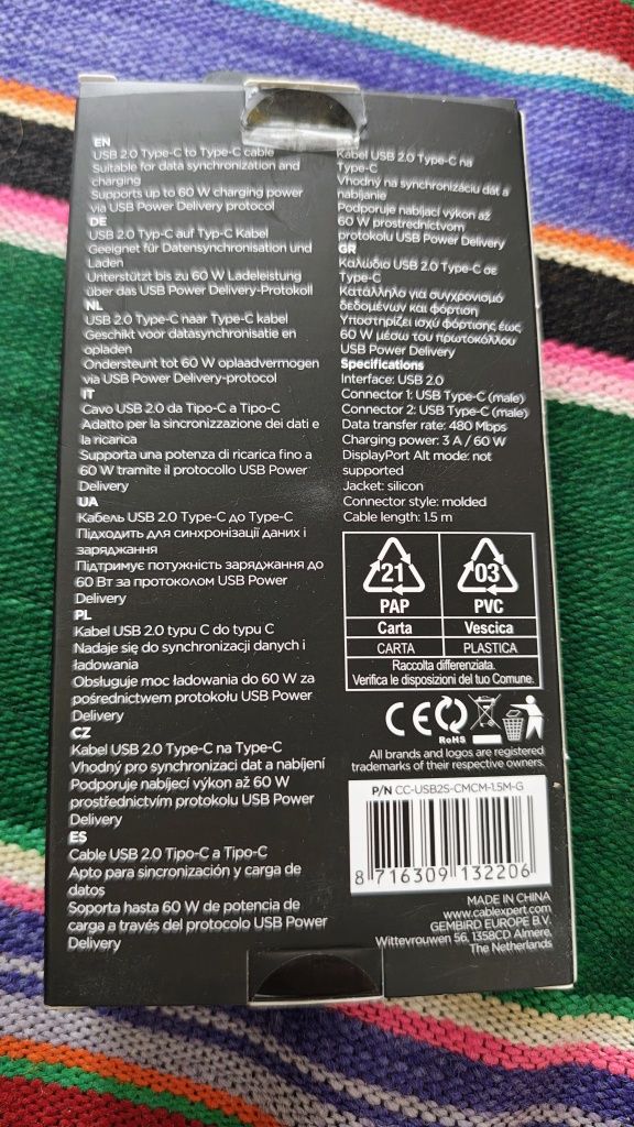 Kabel USB c do 60 w synchronizacja danych