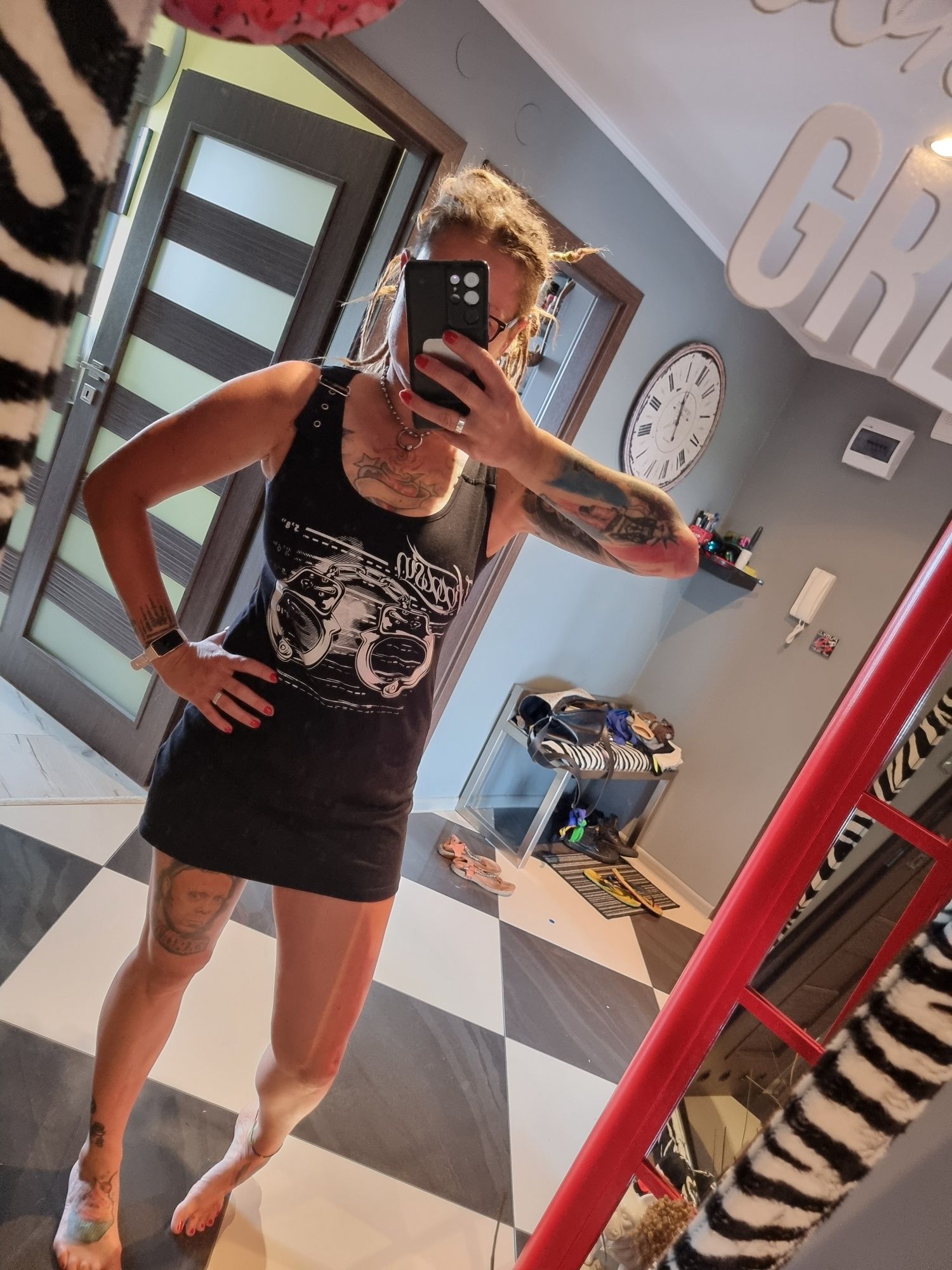 Sukienka tunika z suwakiem z tyłu, kajdanki M punk oi ska hardcore roc
