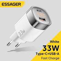 NOWA Ładowarka GaN ESSAGER USB-C/USB-A 33W wyświetlacz BLACK/WHITE