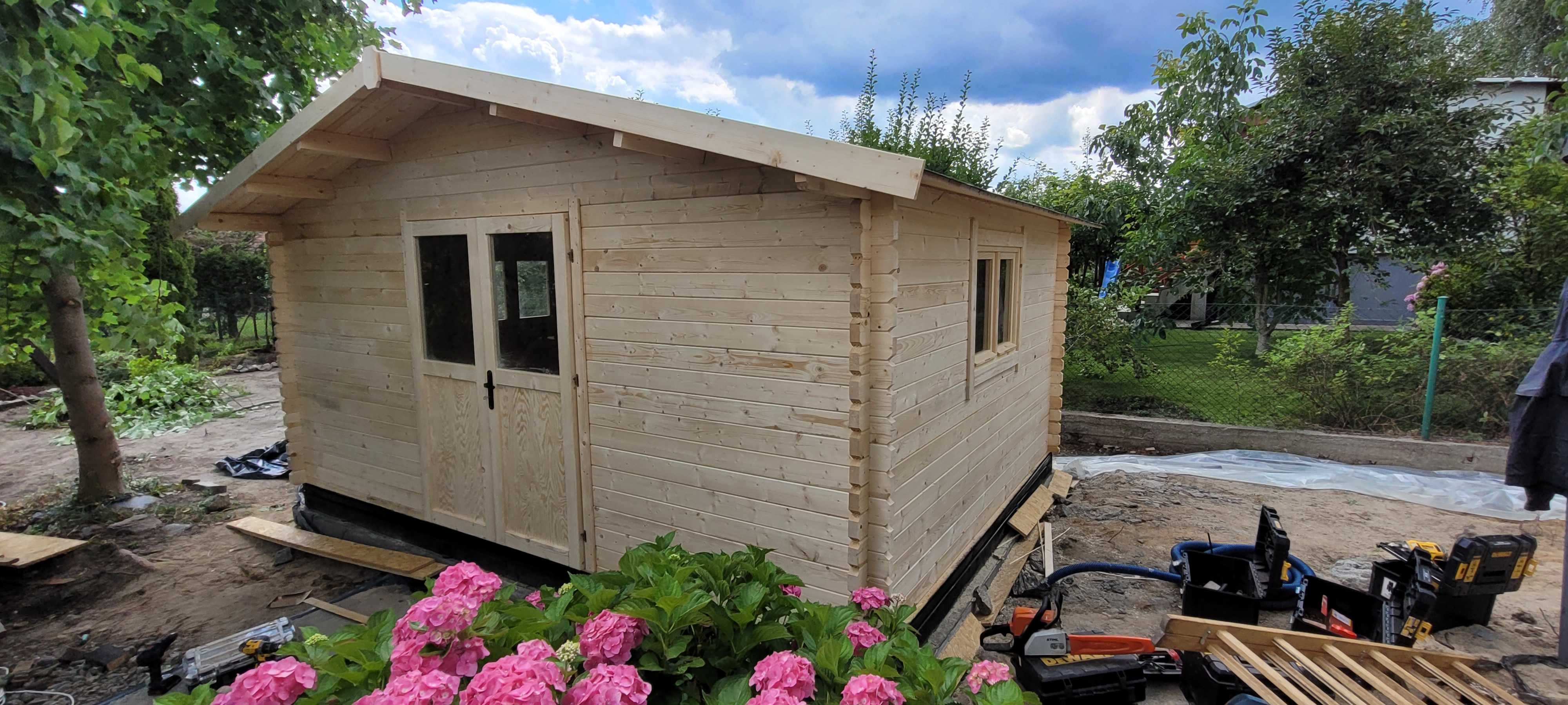 domek letniskowy + zadaszenie + okno *4 x 3,80* ściany z BALIKA 34 mm*