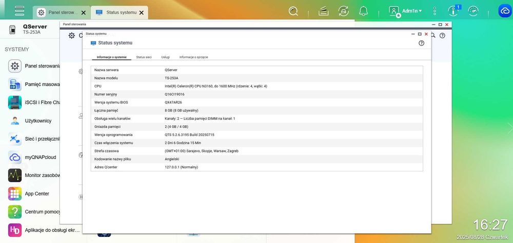 QNAP TS-253A NAS 2x4TB SATA + 8 GB RAM – Rozbudowany zestaw