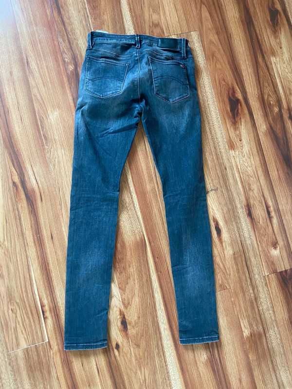 Tommy hilfiger skinny szare long rurki dzins jeans spodnie dziury
