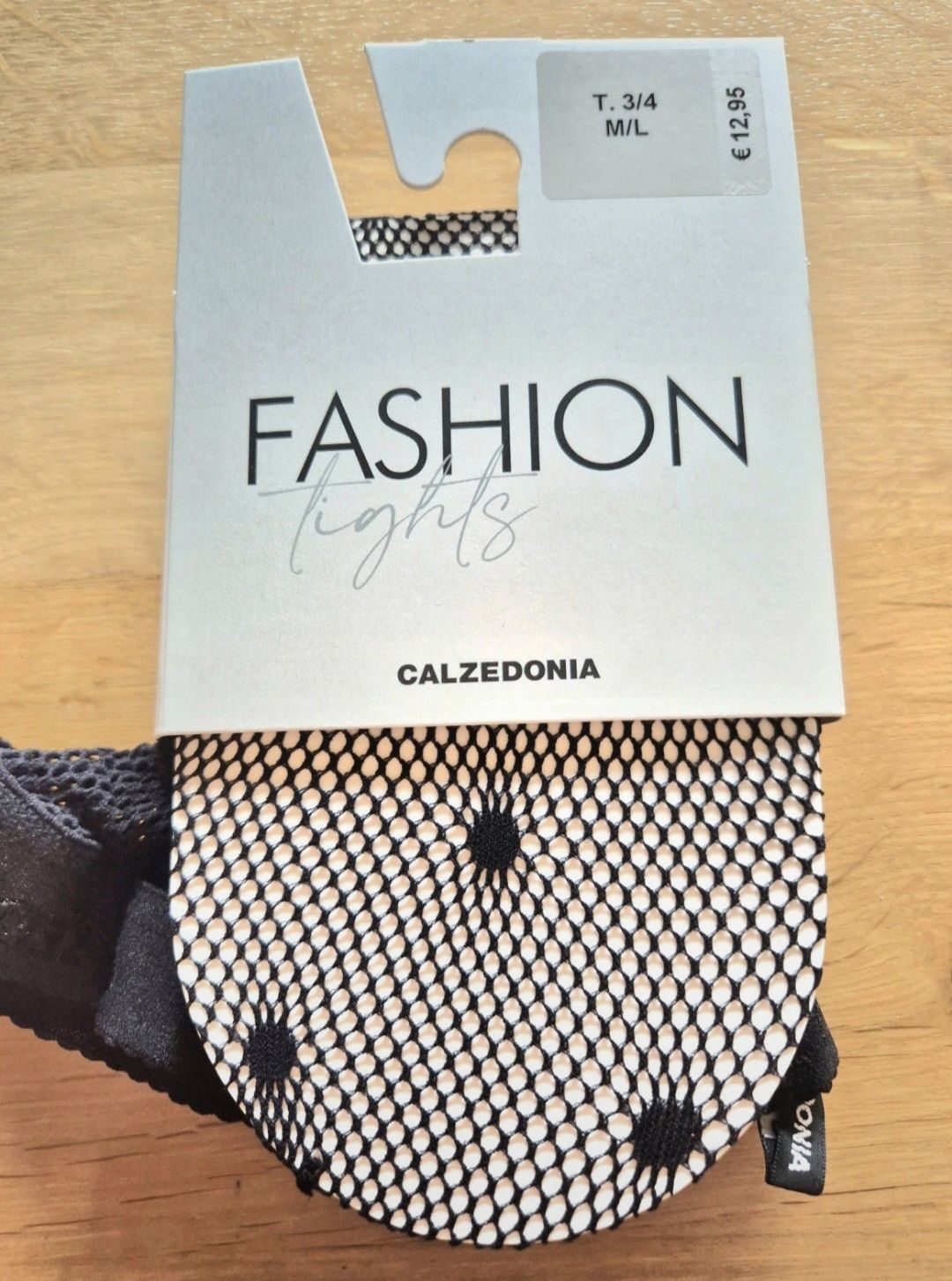 Rajstopy Calzedonia s/m i m/l czarne kabaretki w kropki grochy rete