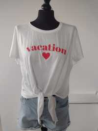 ONLY biały t-shirt bawełniany Love Vacation - nowy z metką rozmiar XL