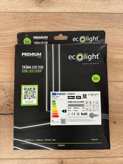 Taśma LED COB 12V 480 9W/m 4000K 1035lm/m IP67/5mP