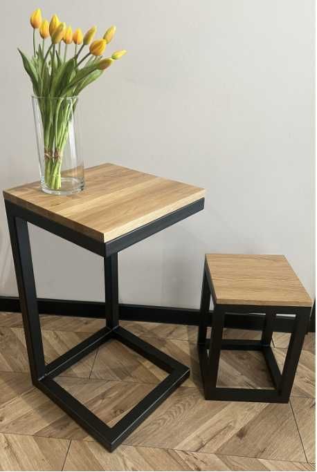 Stolik dębowy pomocniczy HELPO 40cm x 40cm x 72cm Natural LITE DREWNO