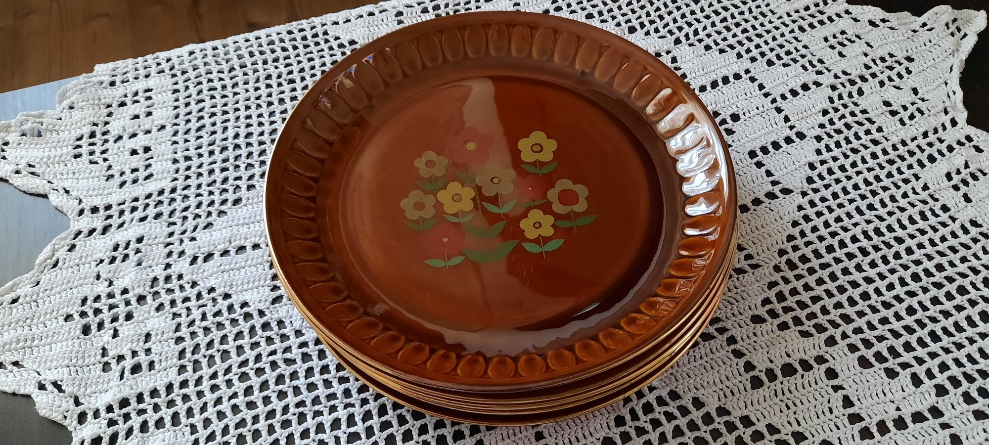 5 talerzy obiadowych Tułowice PRL złocone