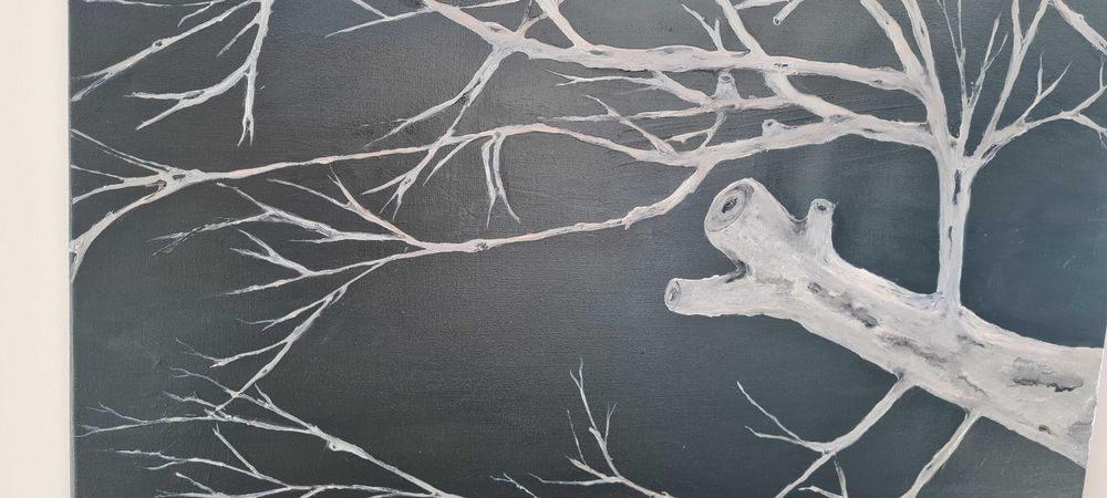 Pintura a óleo sobre tela - ramos de árvore