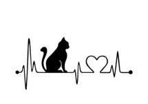 KOT SERCE EKG - 13cm x 6cm - naklejka na auto samochód kamper ścianę l