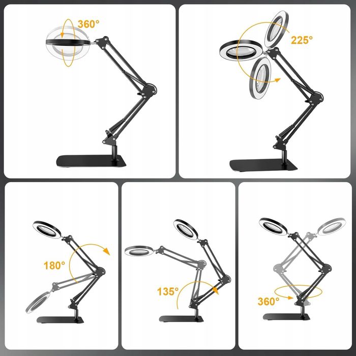 Lampa powiększająca ze światłem i stojakiem, 10-krotne powiększenie