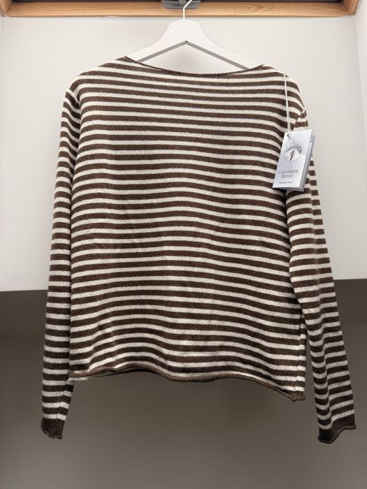 Sweter kaszmirowy w paski kremowo- czekoladowy