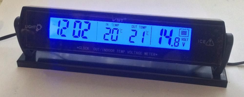 Часы - термометр - вольтметр VST - 7013V автомобильные ОРАНЖ/СИН