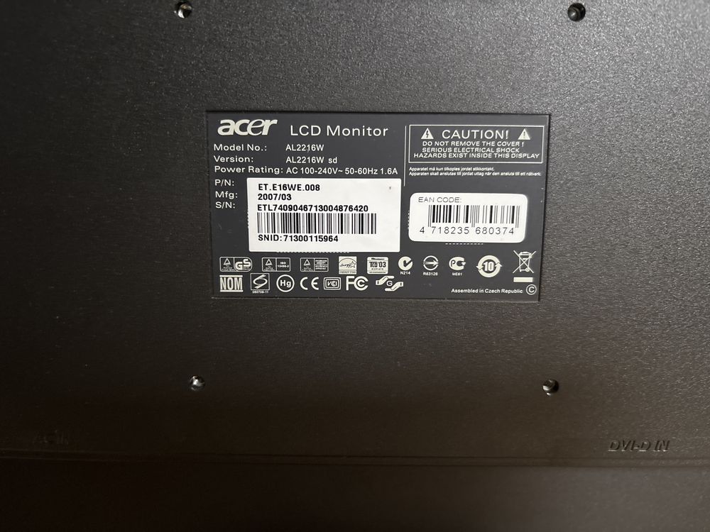 Monitor Acer AL2216w na czesci