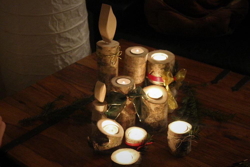 świeca,świecznik dekoracja z naturalnego drewna, brzoza, handmade