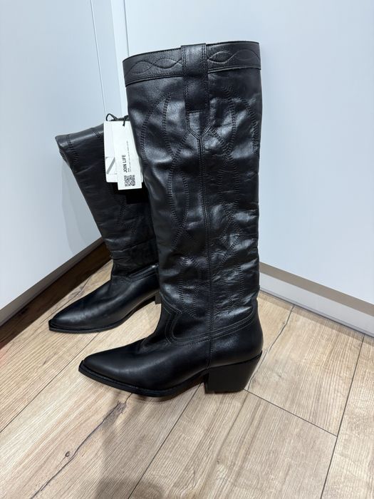 Ковбойки казаки ZARA нові чорні натуральна шкіра