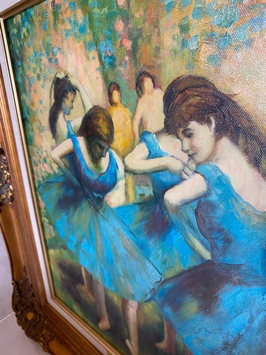 Quadro com reintrepetação, pintado à mão "Bailarinas azuis" de Degas
