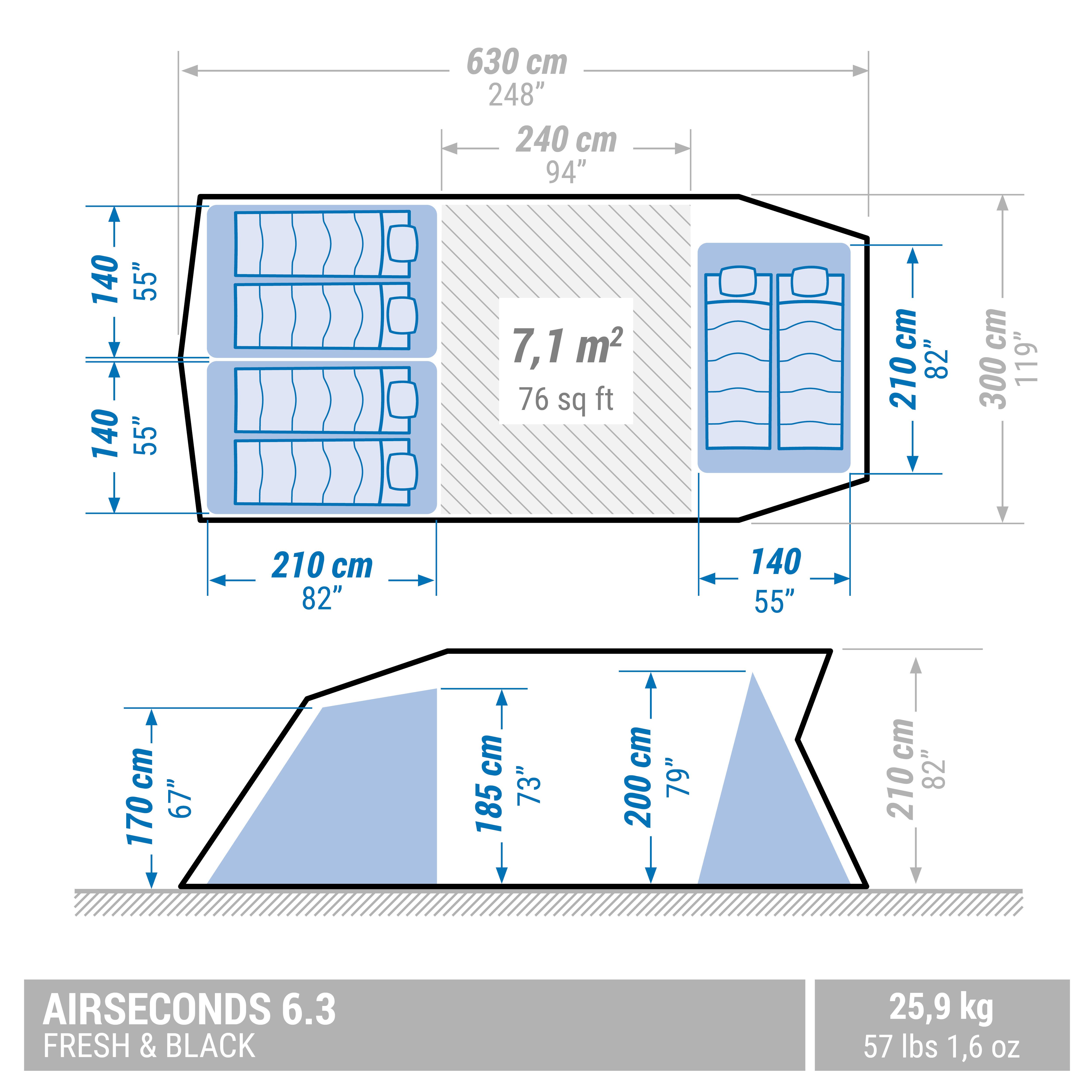 Tenda insuflável de campismo - Air Seconds 6.3 F&B - 6