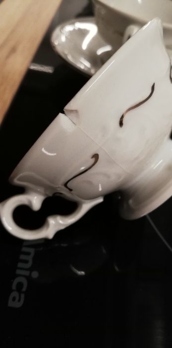 Serwis kawowy herbaciany Wałbrzych, zdobiony, porcelana, komplet