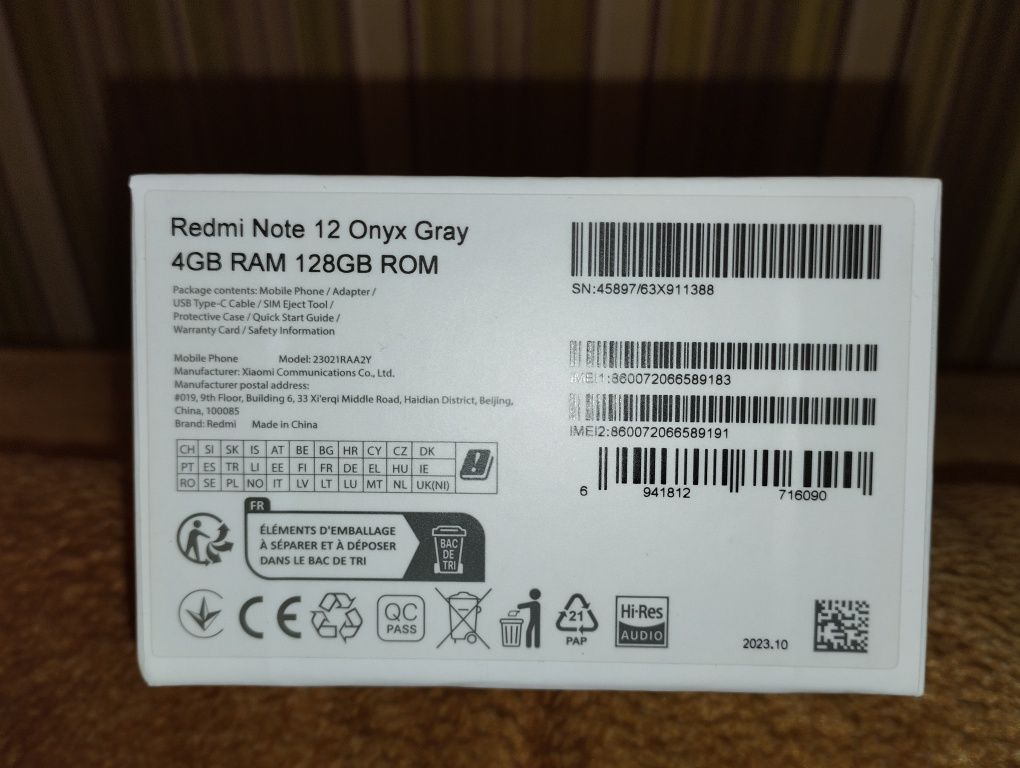 Новий мобільний телефон Смартфон Xiaomi Redmi Note 12 4/128GB OnyxGray