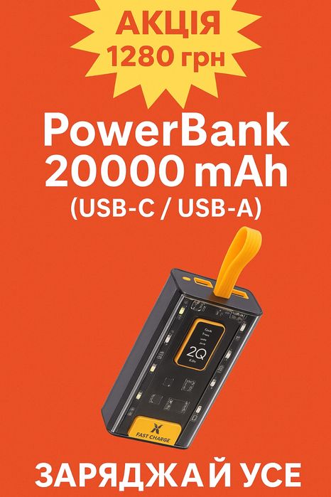 PowerBank 20000 mAh USB-C / USB-A — зовнішній акумулятор SmartX